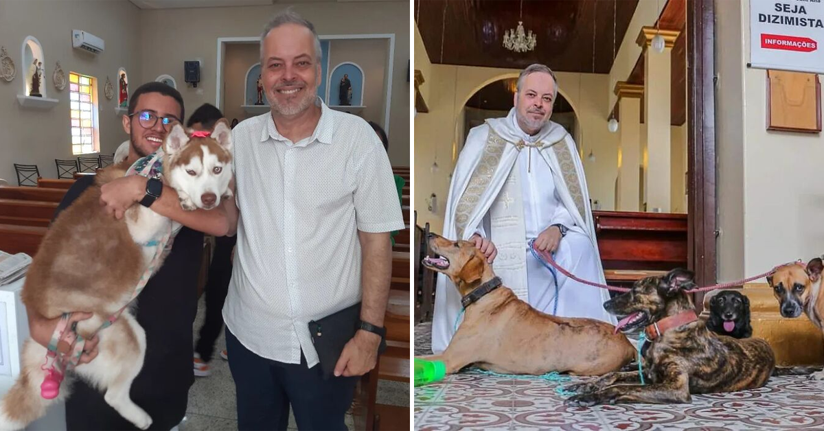 Pics Of A Brazilian Priest Who Encourages Animal Adoption In Unconventional Ways