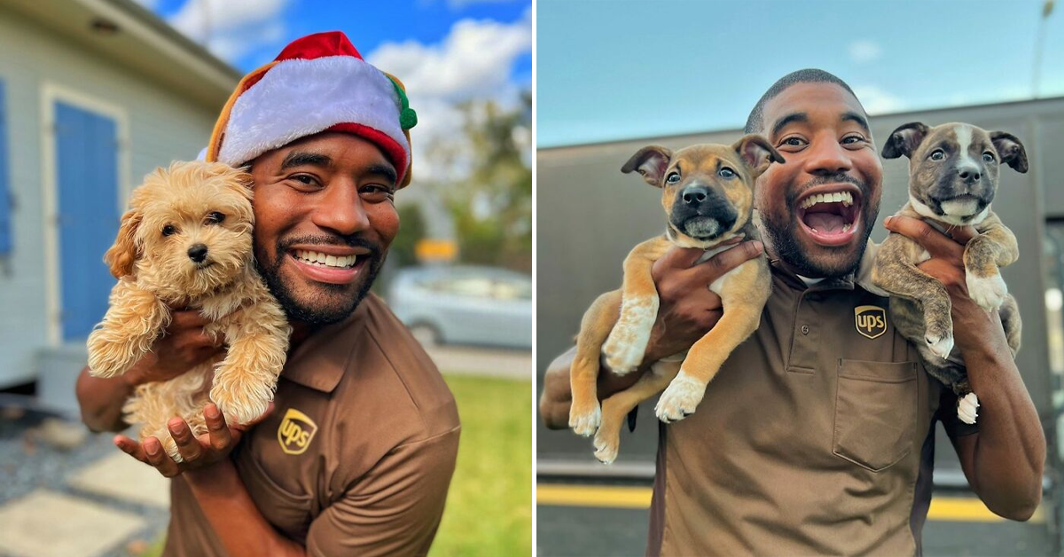 40 Viral Pics Of UPS Employee Posing With Every Dog He Meets While Working