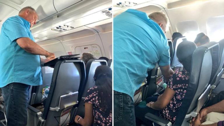 Man Is Unable to Calm His Fussy Niece on Flight – Then, a Passenger Approaches Them and Reaches for the Overhead Bin