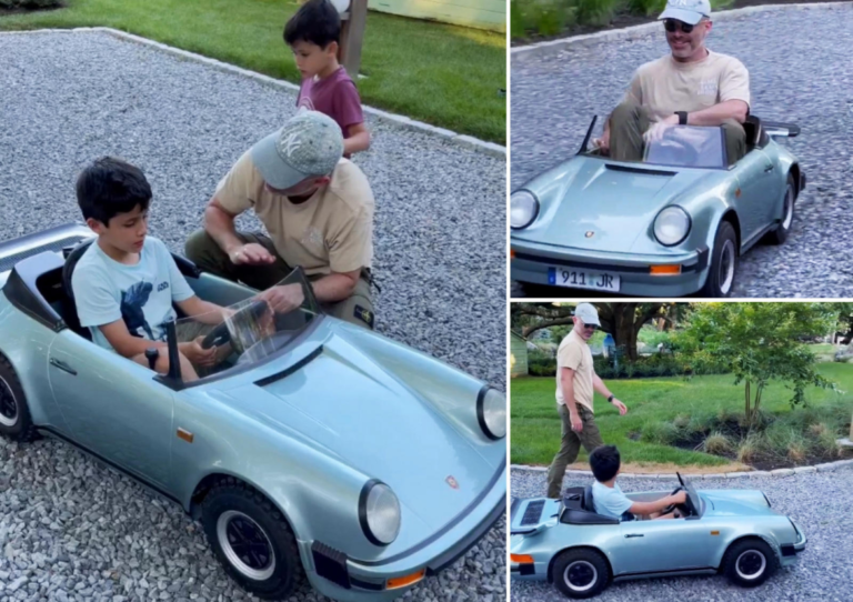The limited‑production Porsche 911 Junior children’s car, powered by a gasoline engine with a top speed of up to 40 mph, is built for future hedge‑fund managers who want to lap the Hamptons’ driveways in true German style
